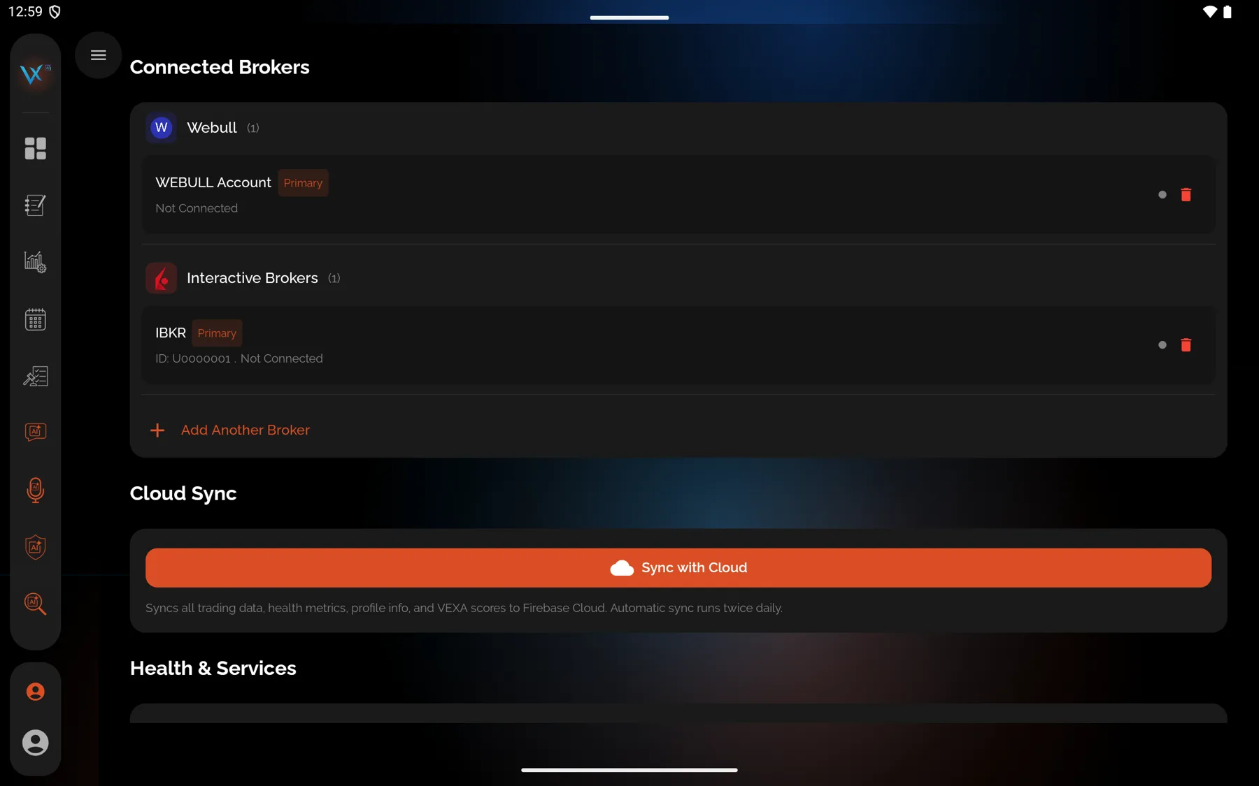 Connected accounts, and where a new one is added — Android tablet