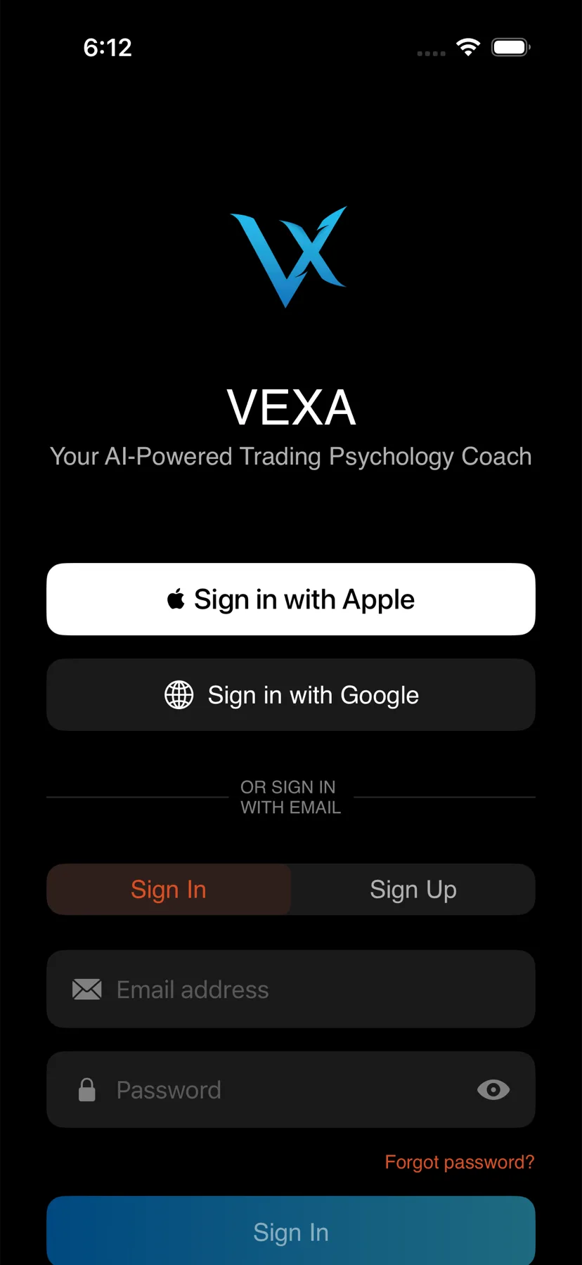 The sign-in screen — iPhone