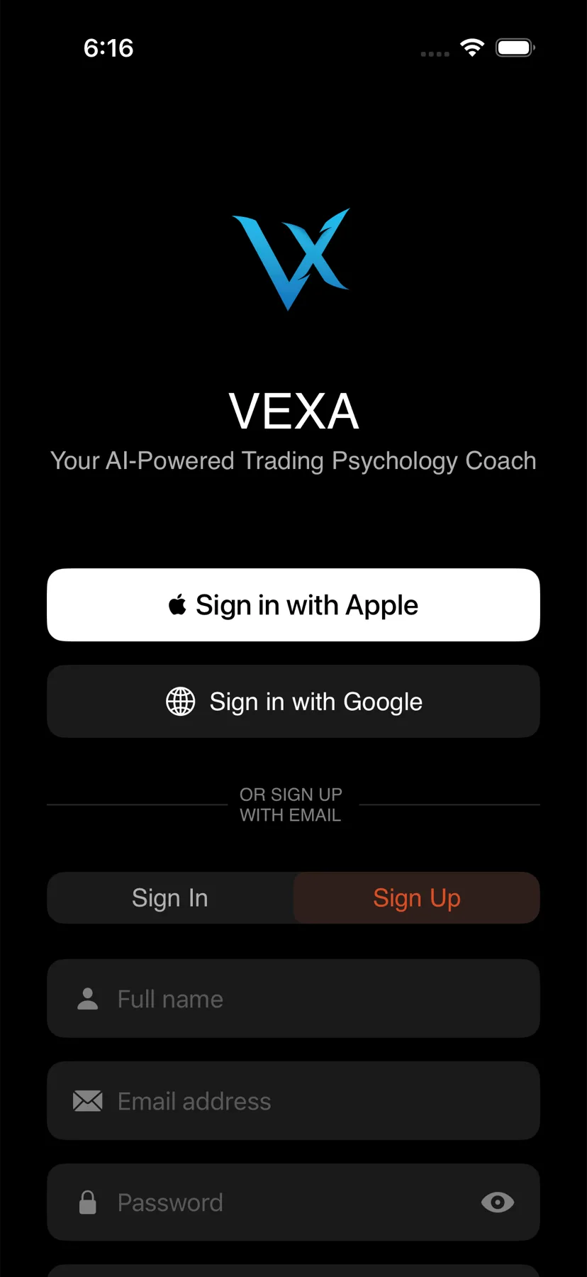 Creating an account — iPhone