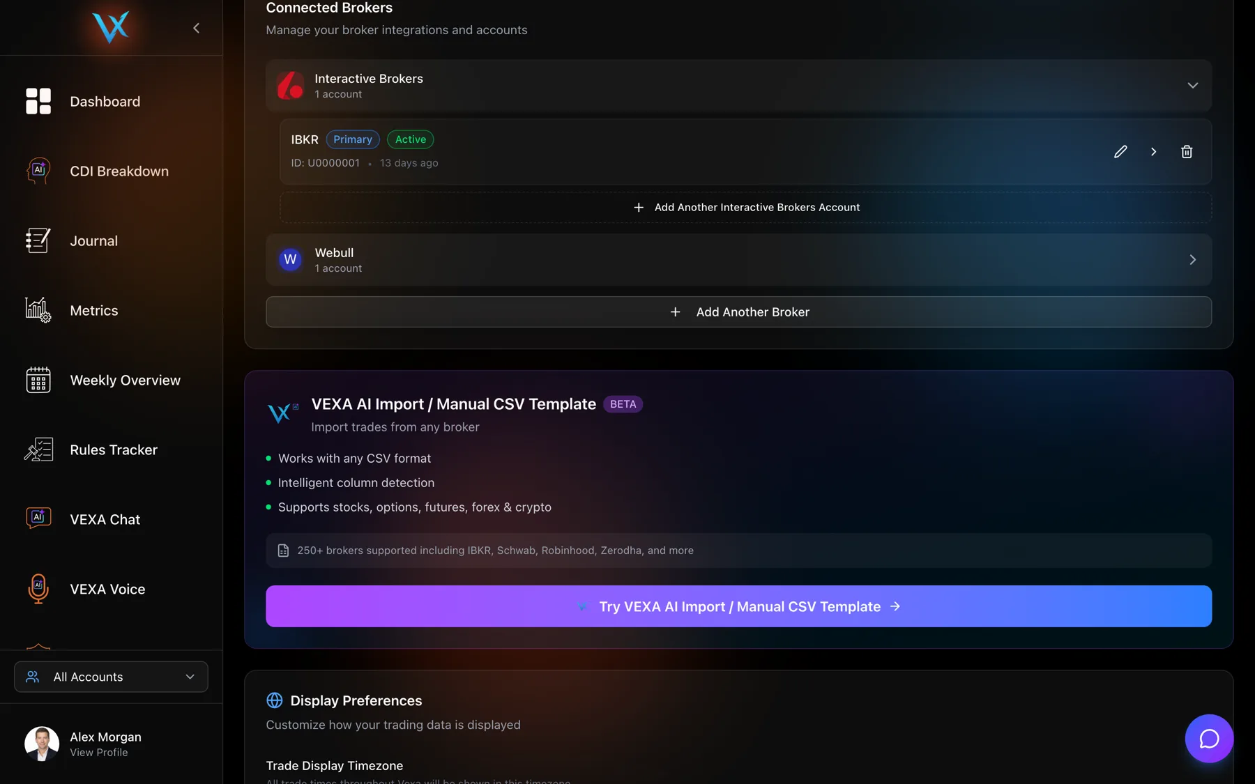Connected accounts, and where a new one is added — Web