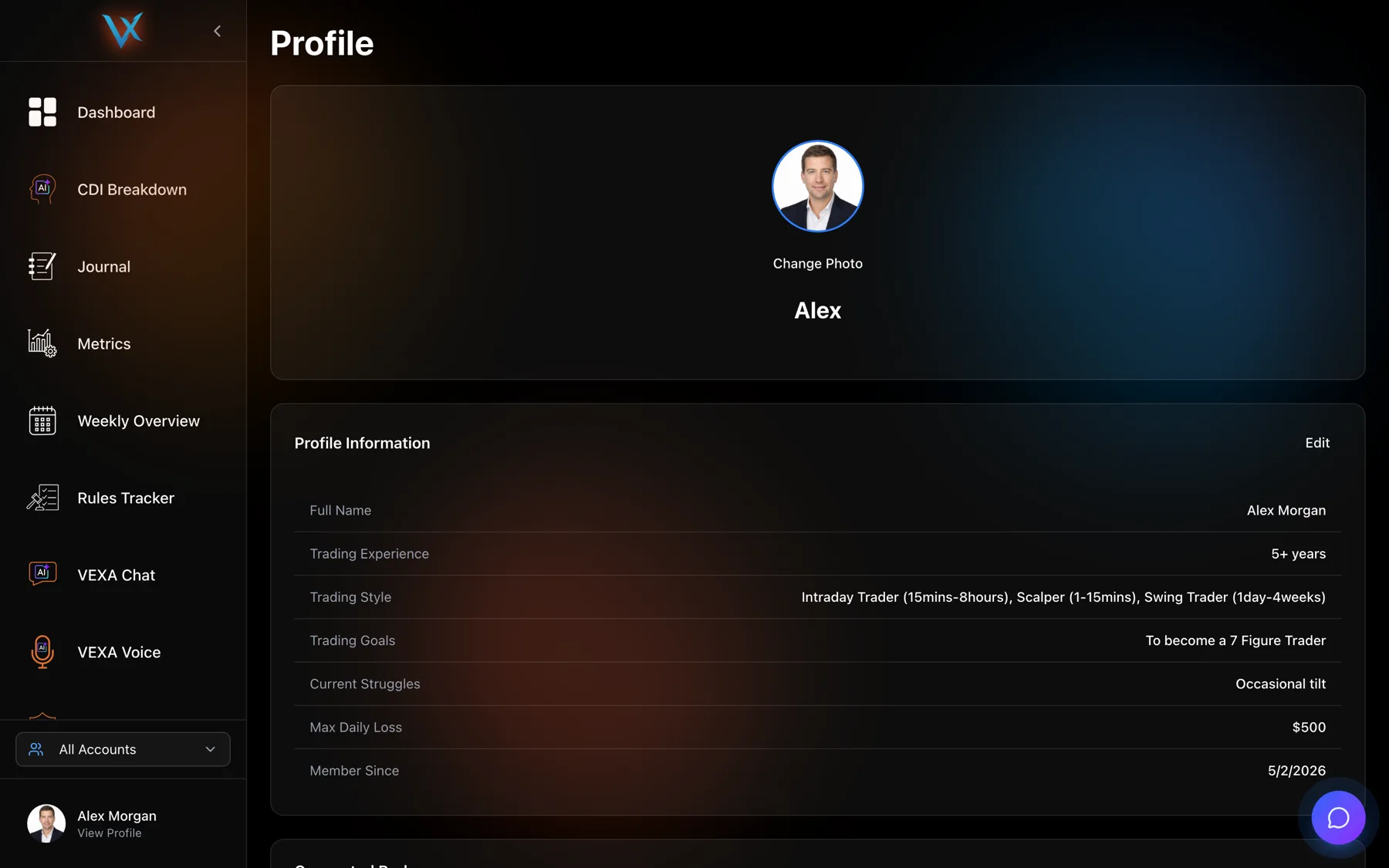 Profile, and the settings section inside it — Web